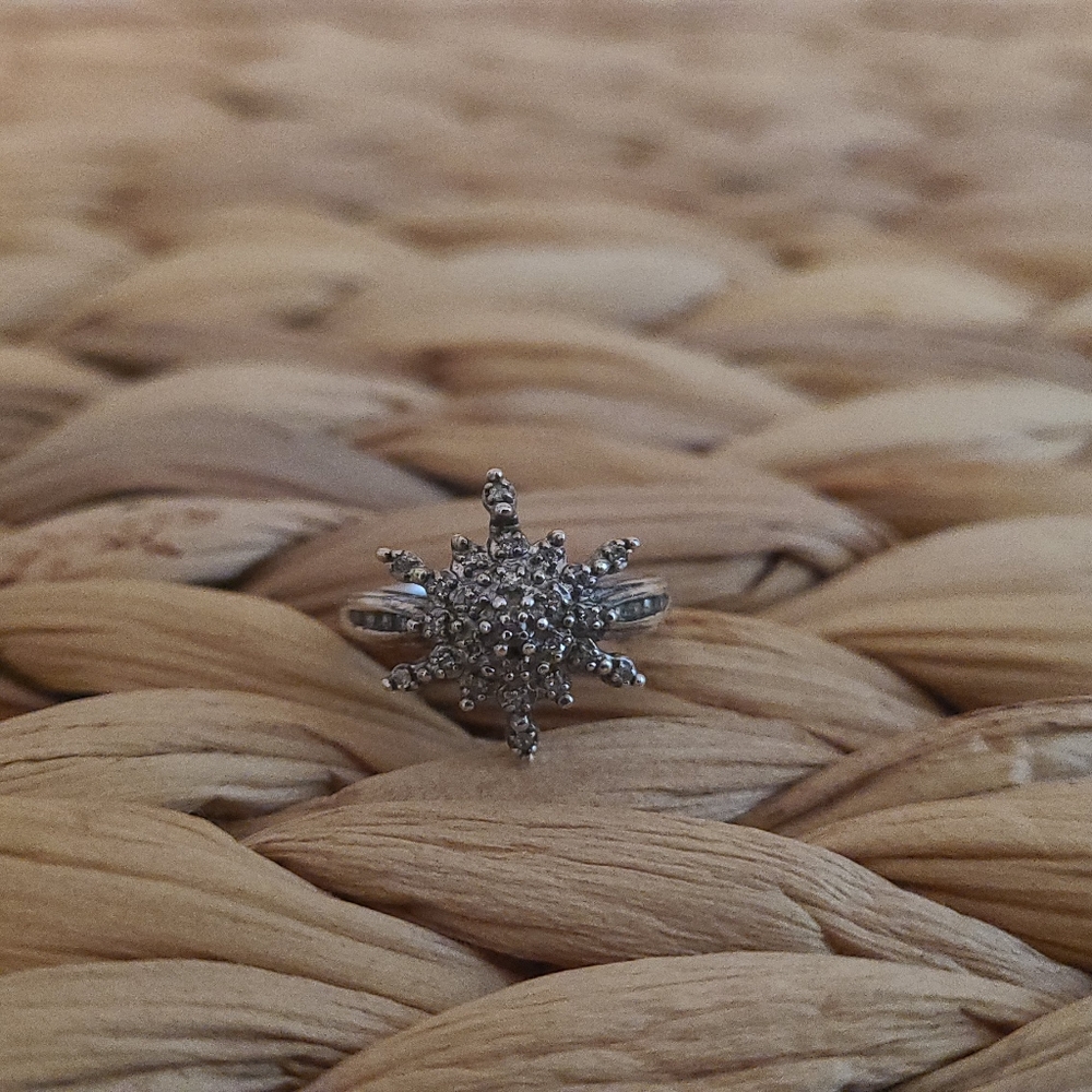 Snowflake diamond ring in sterling silver Snowflake jewelry silver diamond ring